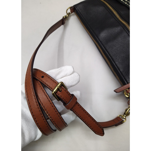 Fossil Black Coated Canvas Leather Trim Zipper Crossbody Bag - Picture 5 of 16